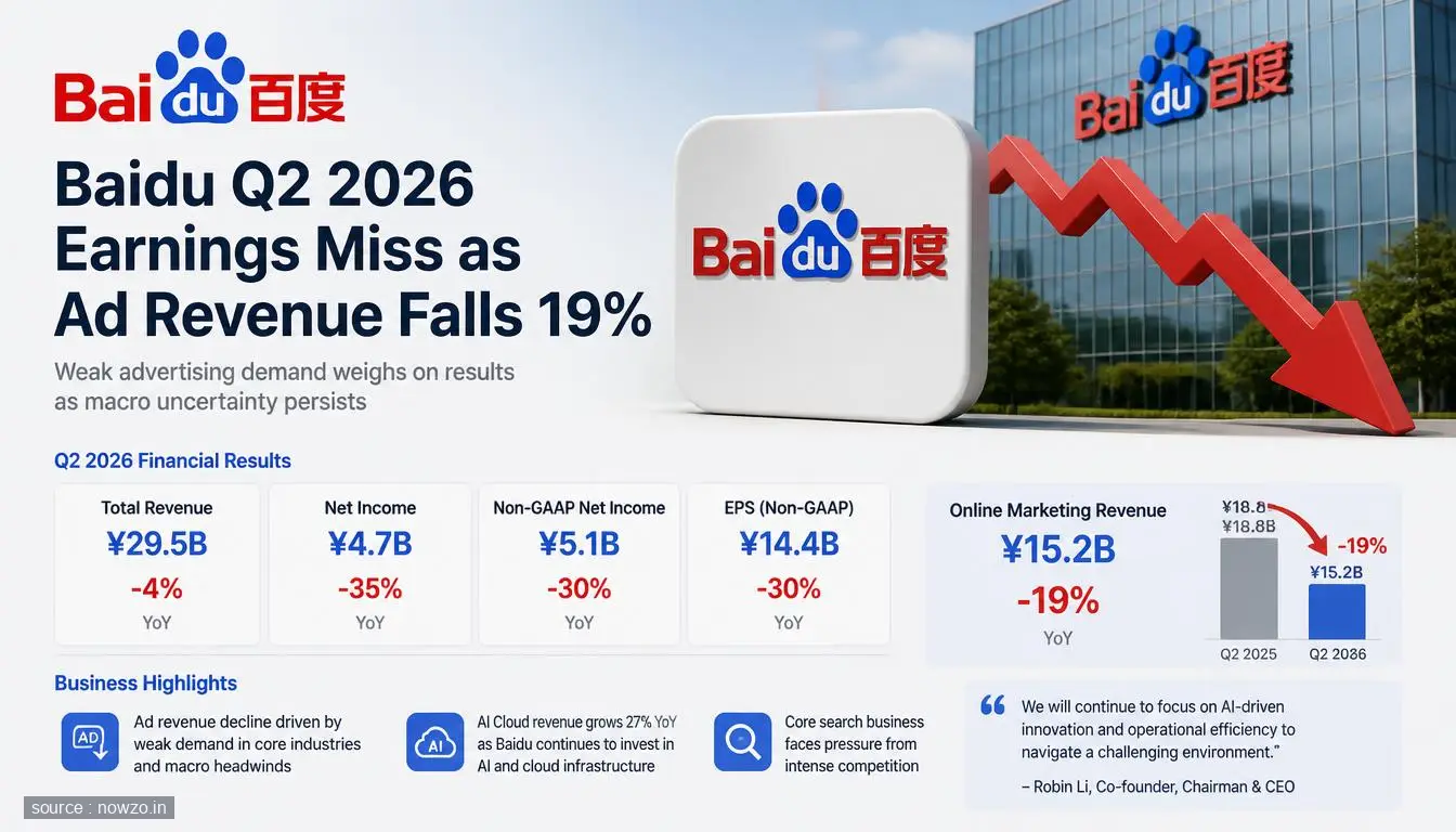 Baidu Q2 2026 Earnings Miss, Ad Revenue Down 19% — Business news