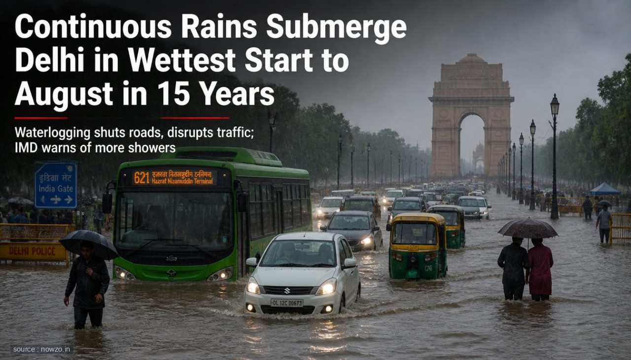 Continuous Rains Submerge Delhi in Wettest Start to August in 15 Years