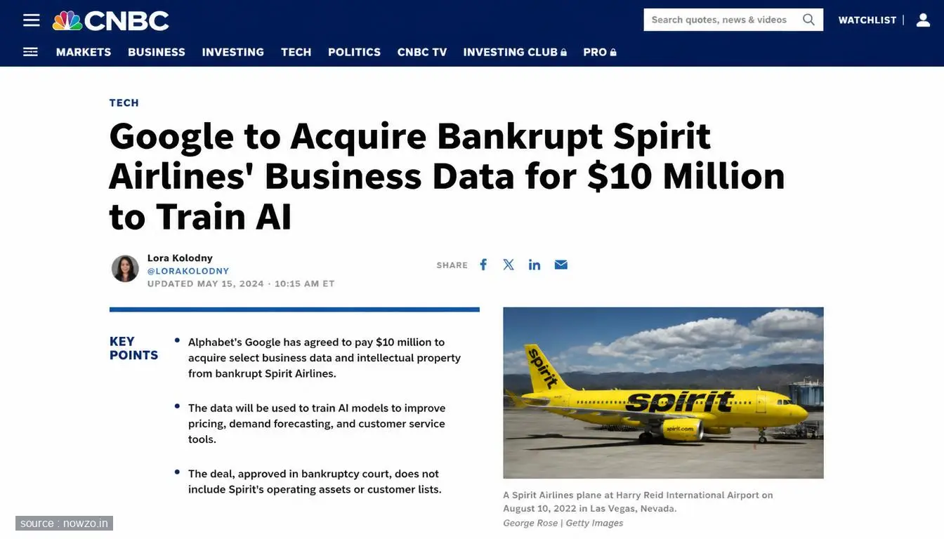 Google Buys Spirit Airlines Data for $10M to Train AI — Technology news