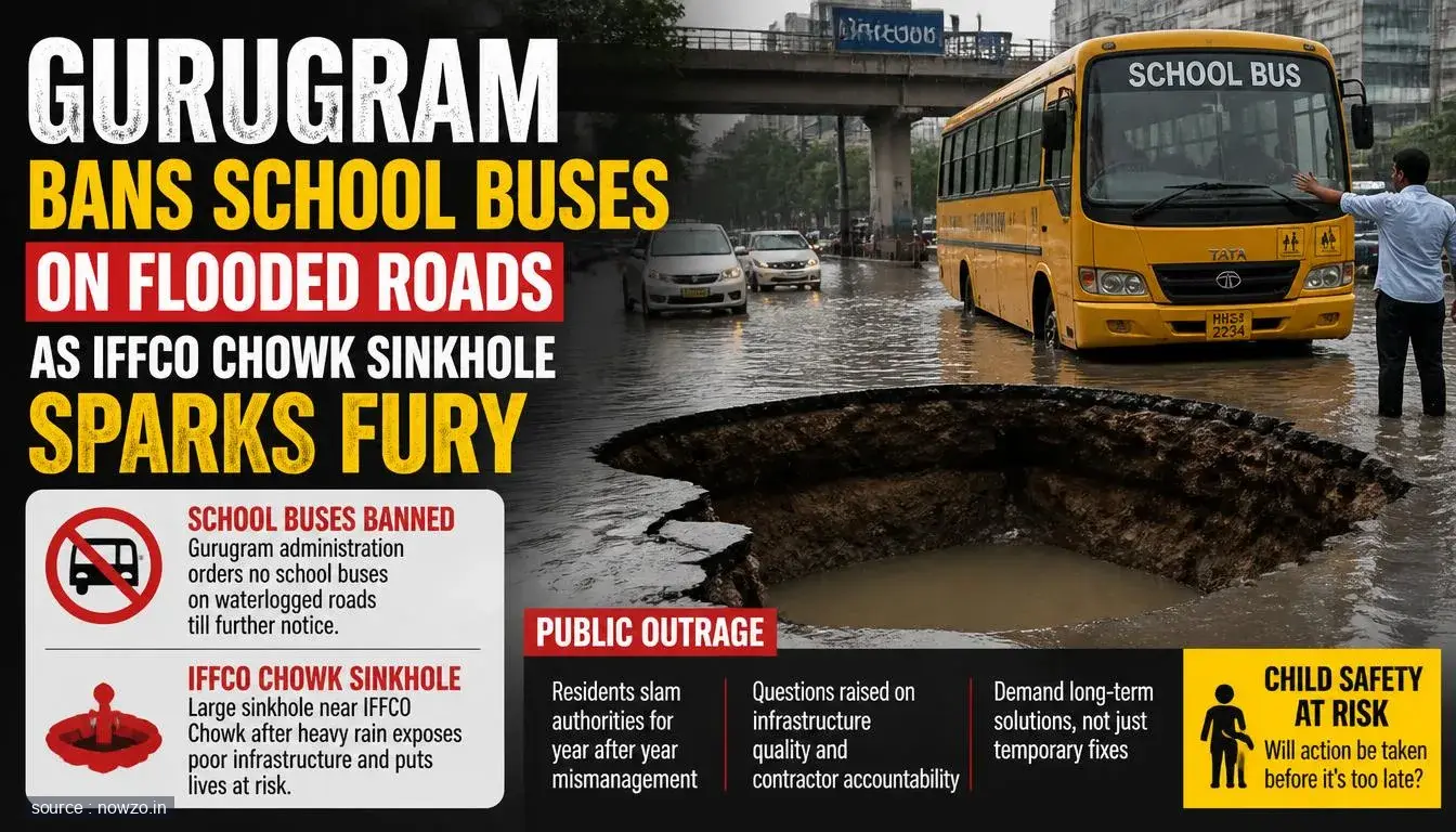Gurugram Bans School Buses on Flooded Roads as IFFCO Chowk Sinkhole Sparks Fury