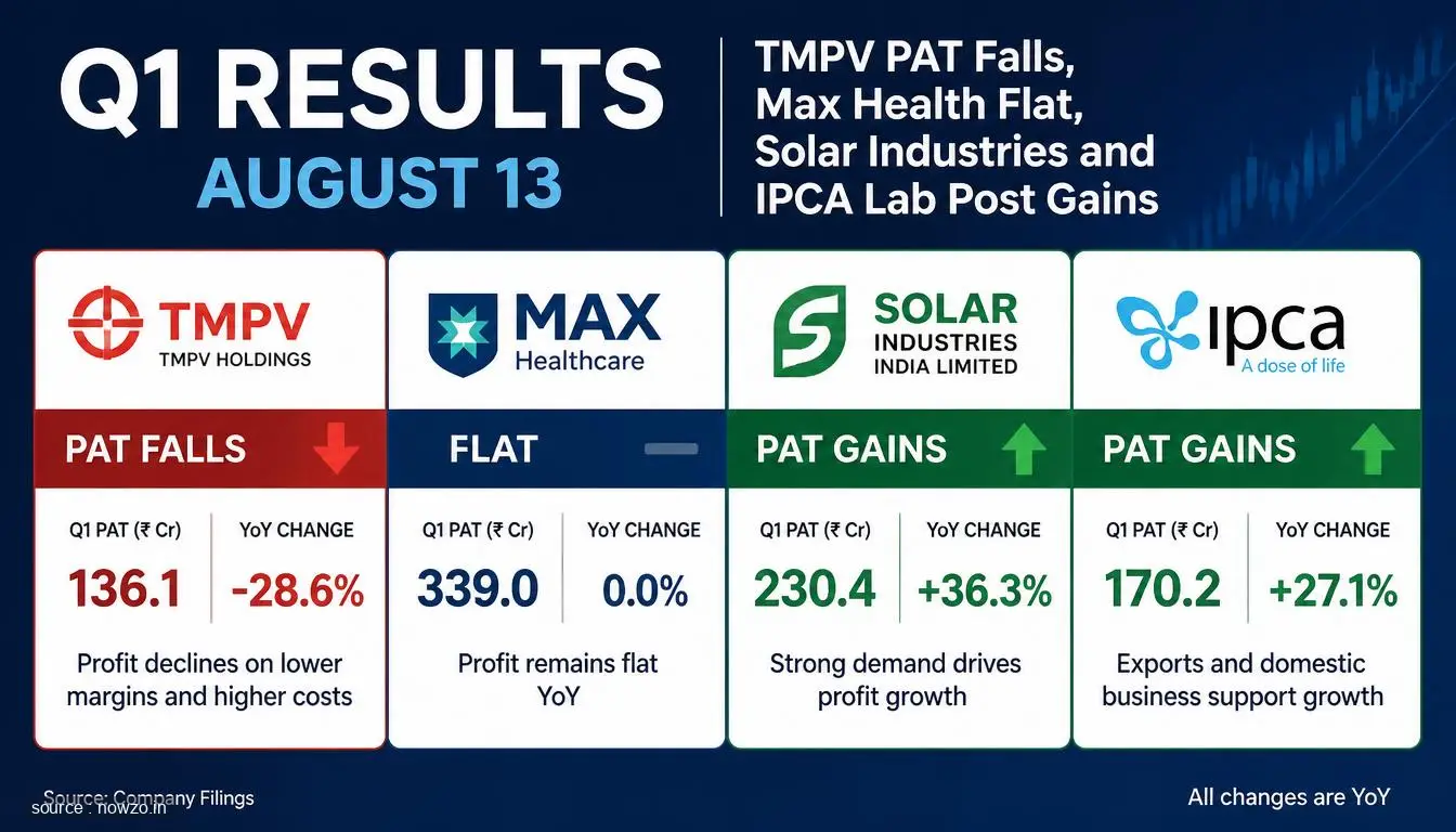 Q1 Results Aug 13: TMPV, Max Health, Solar Ind, IPCA Lab Ear — Business news