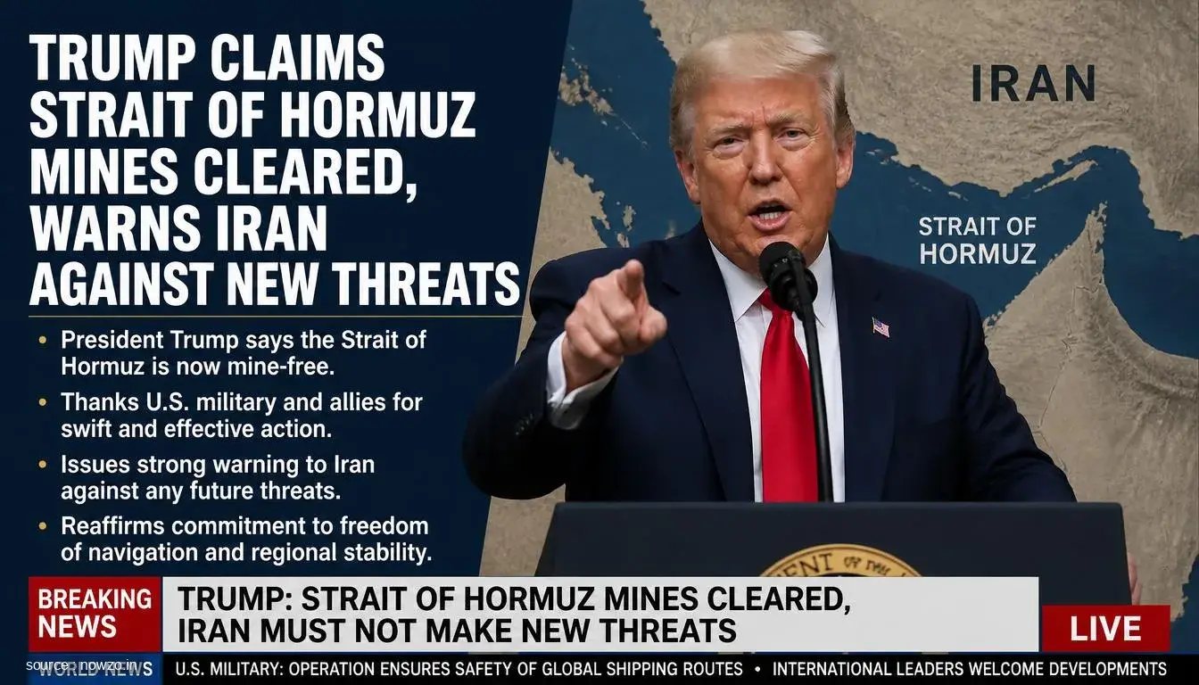 Trump Claims Strait of Hormuz Mines Cleared, Warns Iran Against New Threats