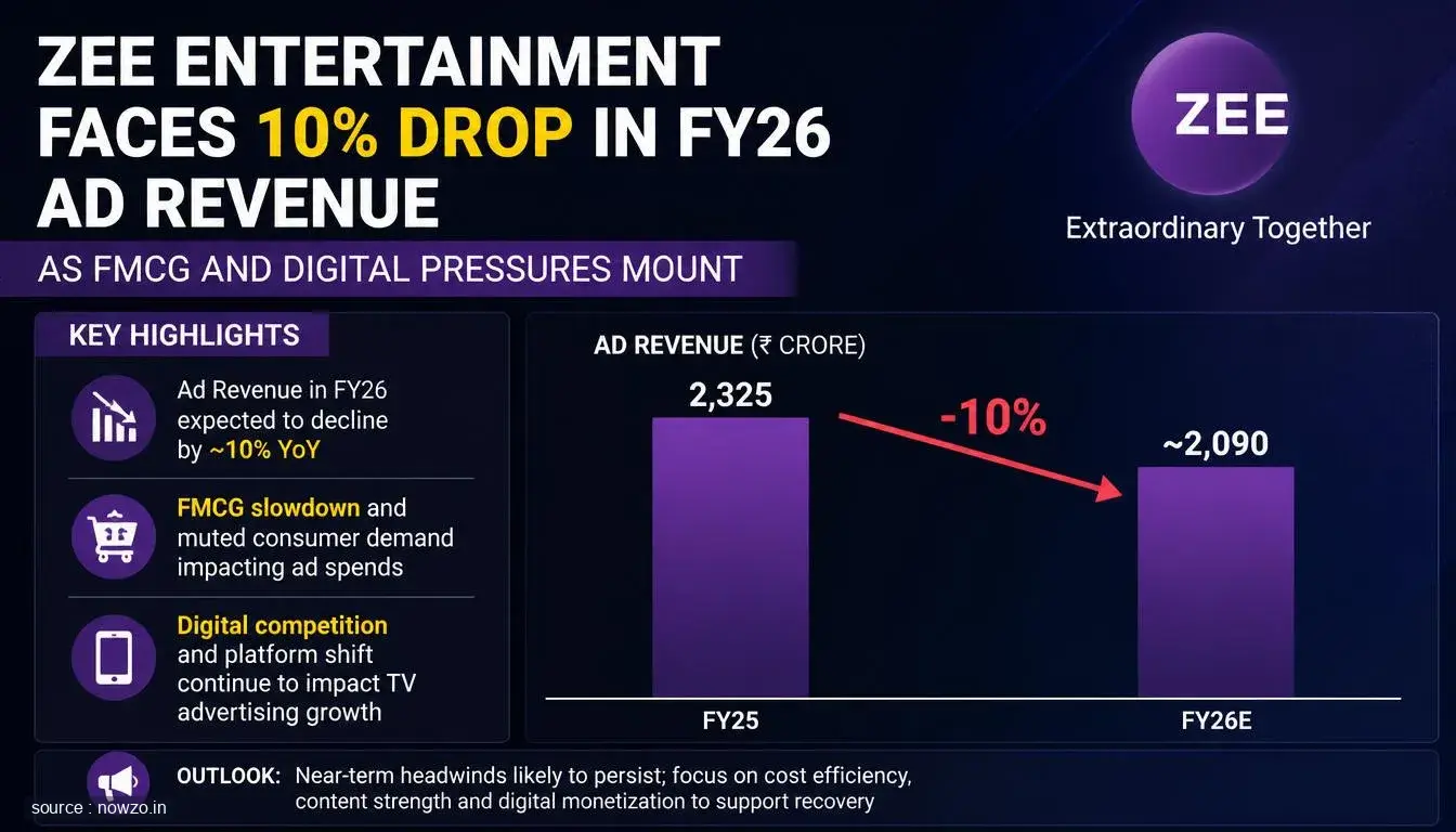 Zee Entertainment Faces 10% Drop in FY26 Ad Revenue as FMCG and Digital Pressures Mount