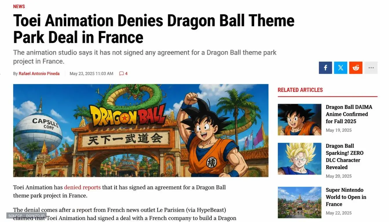 Toei Animation Denies Dragon Ball Theme Park Deal in France