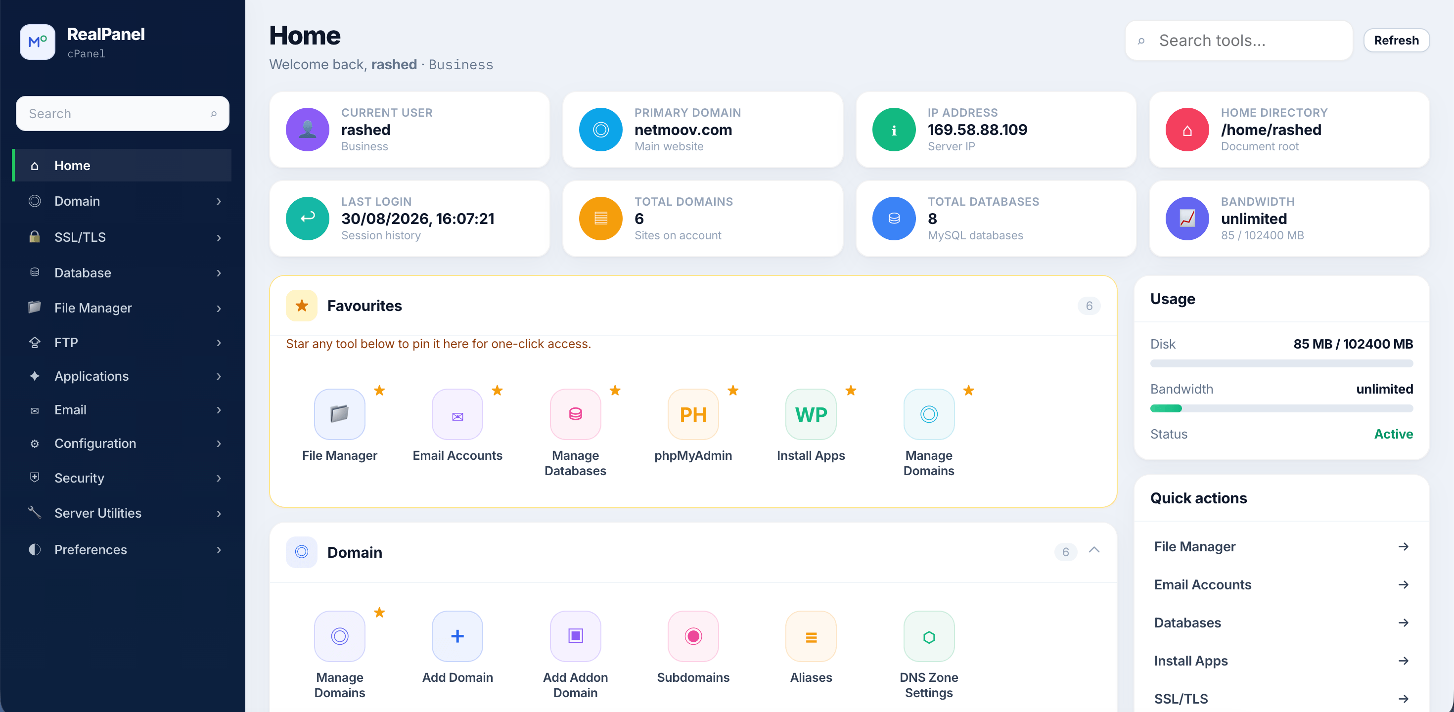 RealPanel Cpanel Alternative screenshot